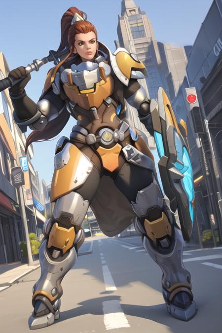 4291411776-1170443729-brigitte, full body, power armor, banner, holding mace, sield, futuristic city, city street, sunlight, deep colors, best quality.png